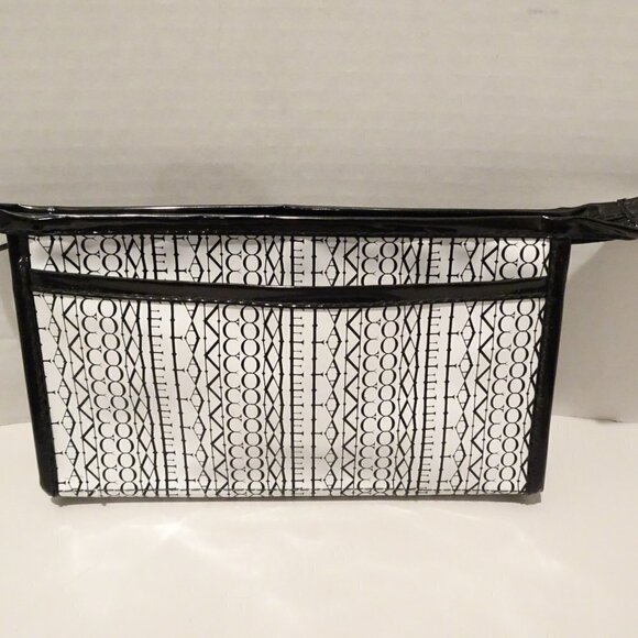 Lancome Makeup Bag Zippered Pouch Black White Spell Out Logo Vinyl EMPTY - Picture 6 of 6